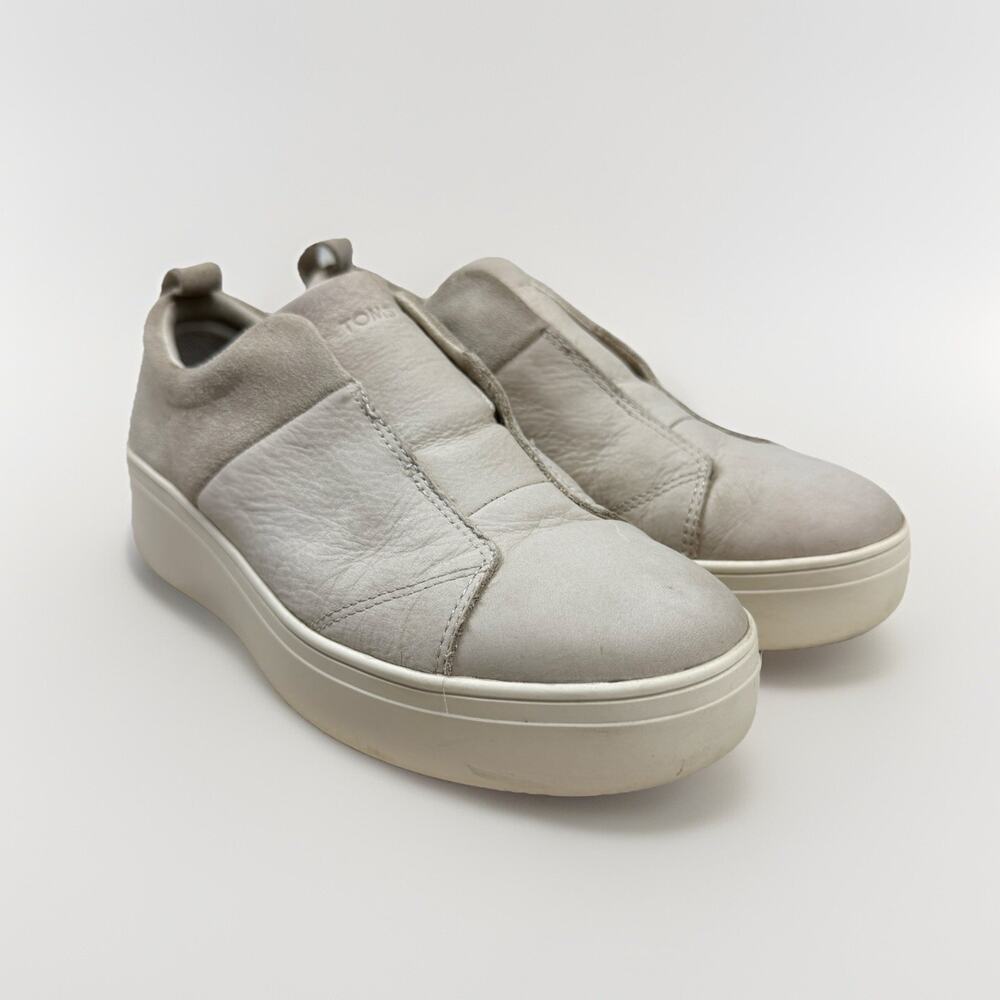 TOMS Amber Suede Laceless Shoes Womens 7.5 Beige Platform Slip On Casual Comfort